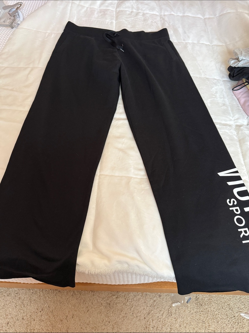Victoria's Secret Black Wide-Leg Track Pants with Side Logo